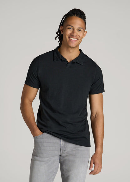 Slub Polo Shirt for Tall Men in Black