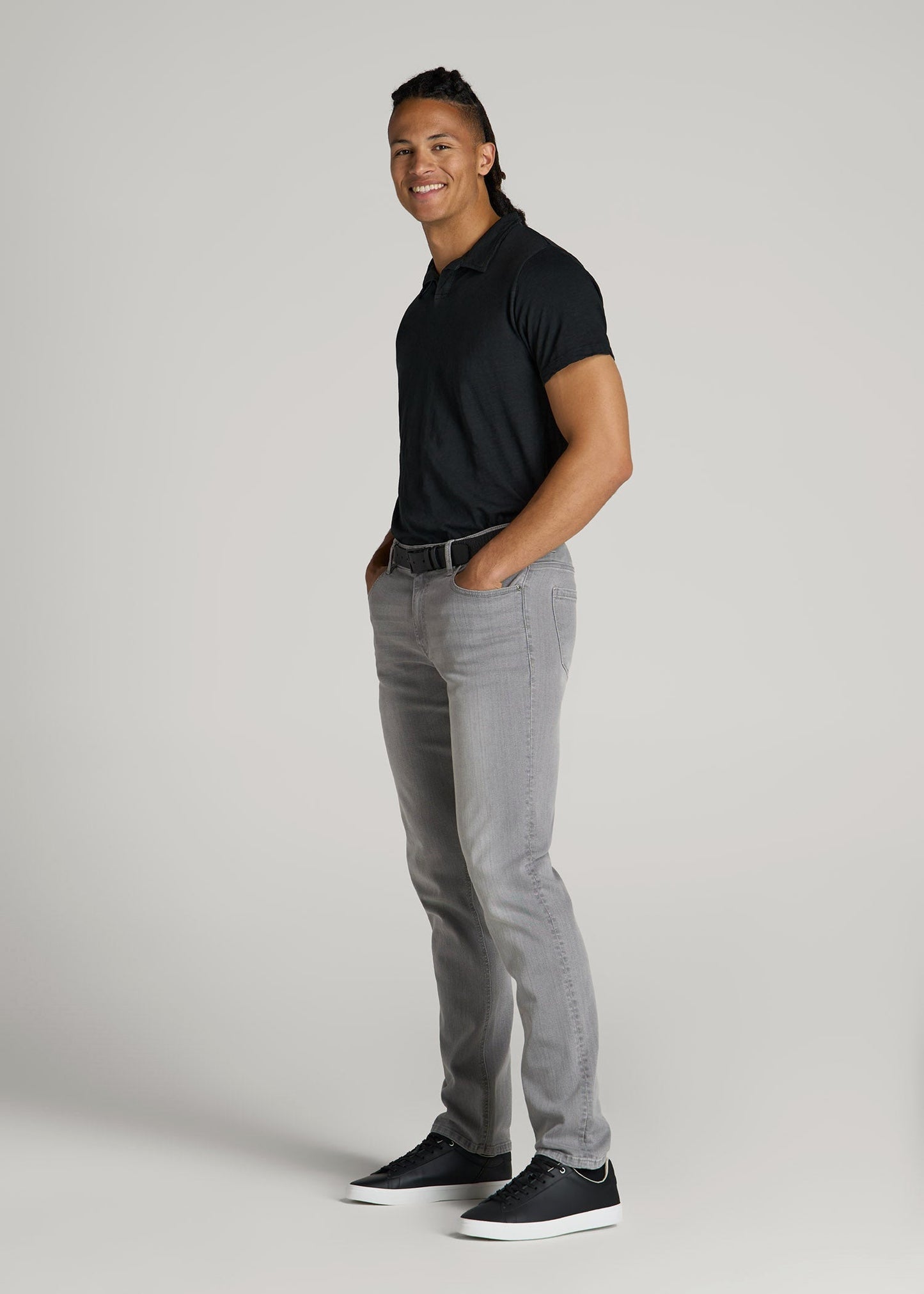 Slub Polo Shirt for Tall Men in Black