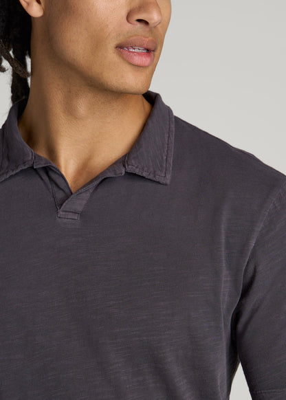 Slub Polo Shirt for Tall Men in Charcoal
