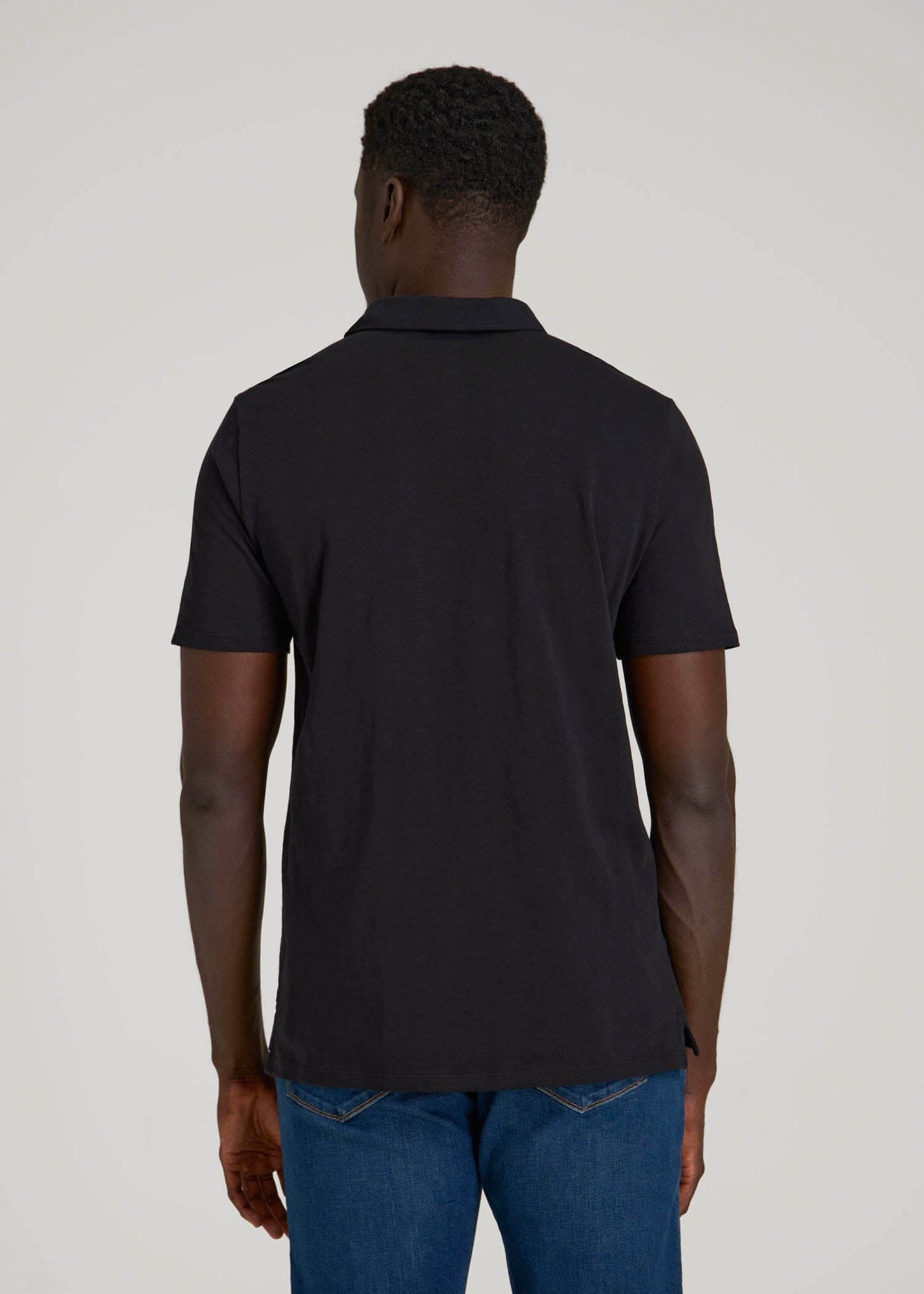 Slub Self Collar Polo Shirt for Tall Men in Black