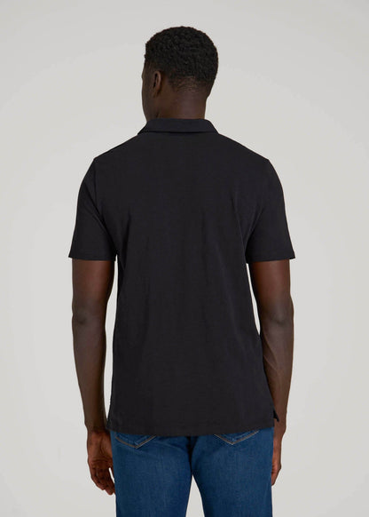 Slub Self Collar Polo Shirt for Tall Men in Black