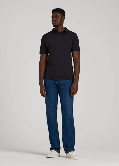 Slub Self Collar Polo Shirt for Tall Men in Black