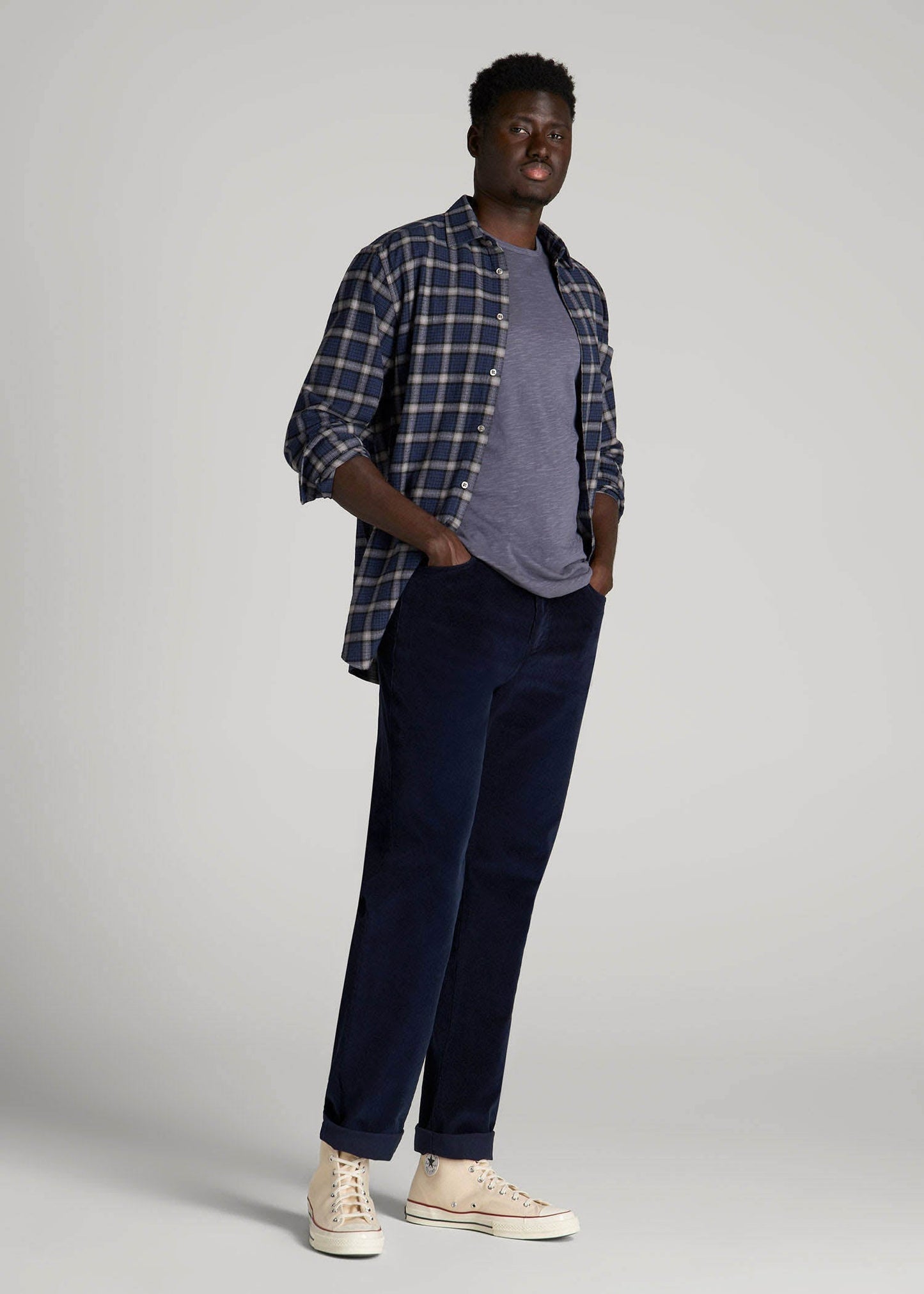 REGULAR-FIT Slub Tee for Tall Men in Grey Blue