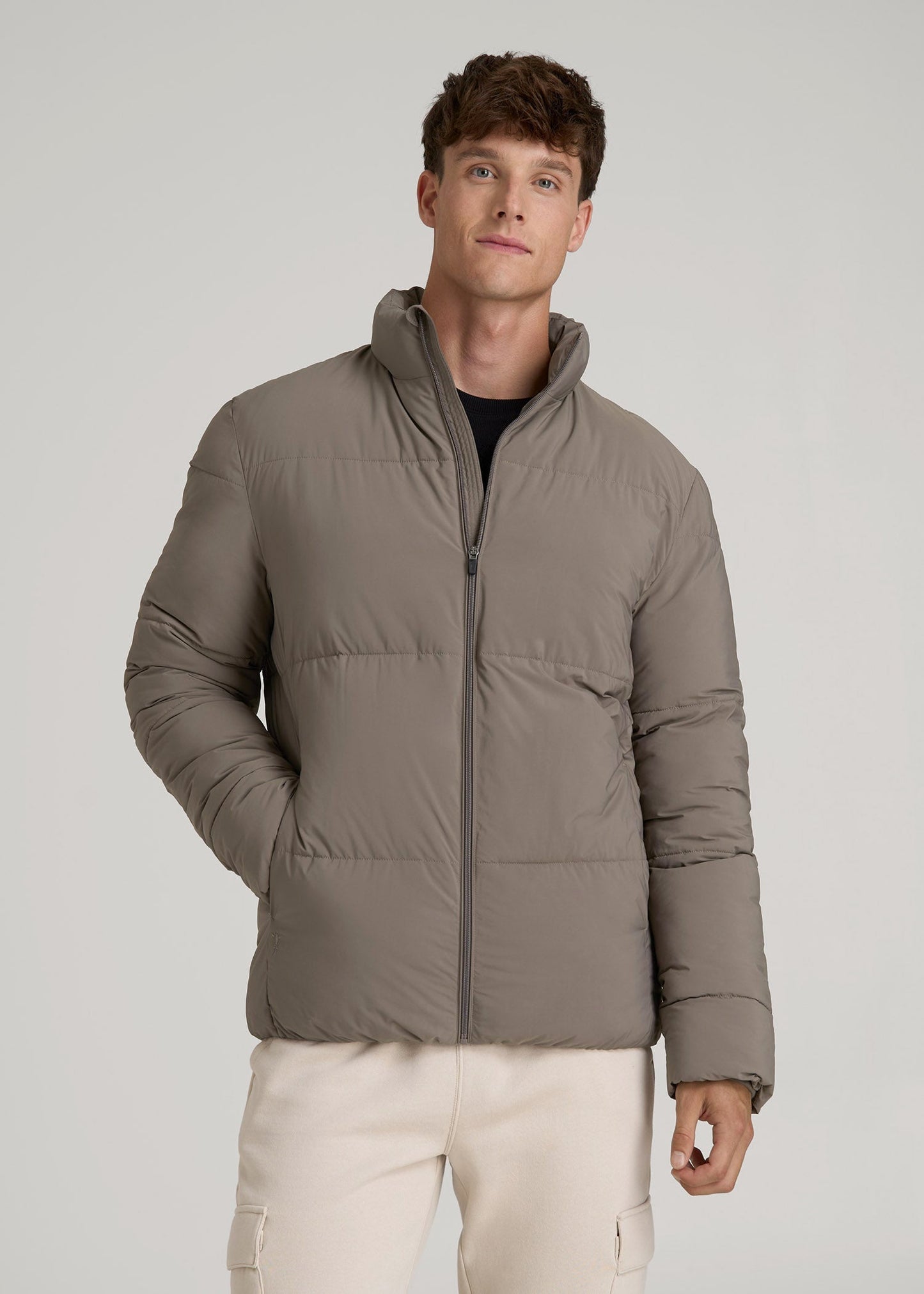 Stand Collar Puffer Coat Jacket for Tall Men in Portobello