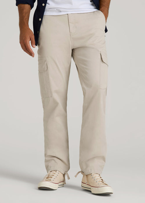 Straight Fit Vintage Washed Cargo Pants for Tall Men in Drywall Tan