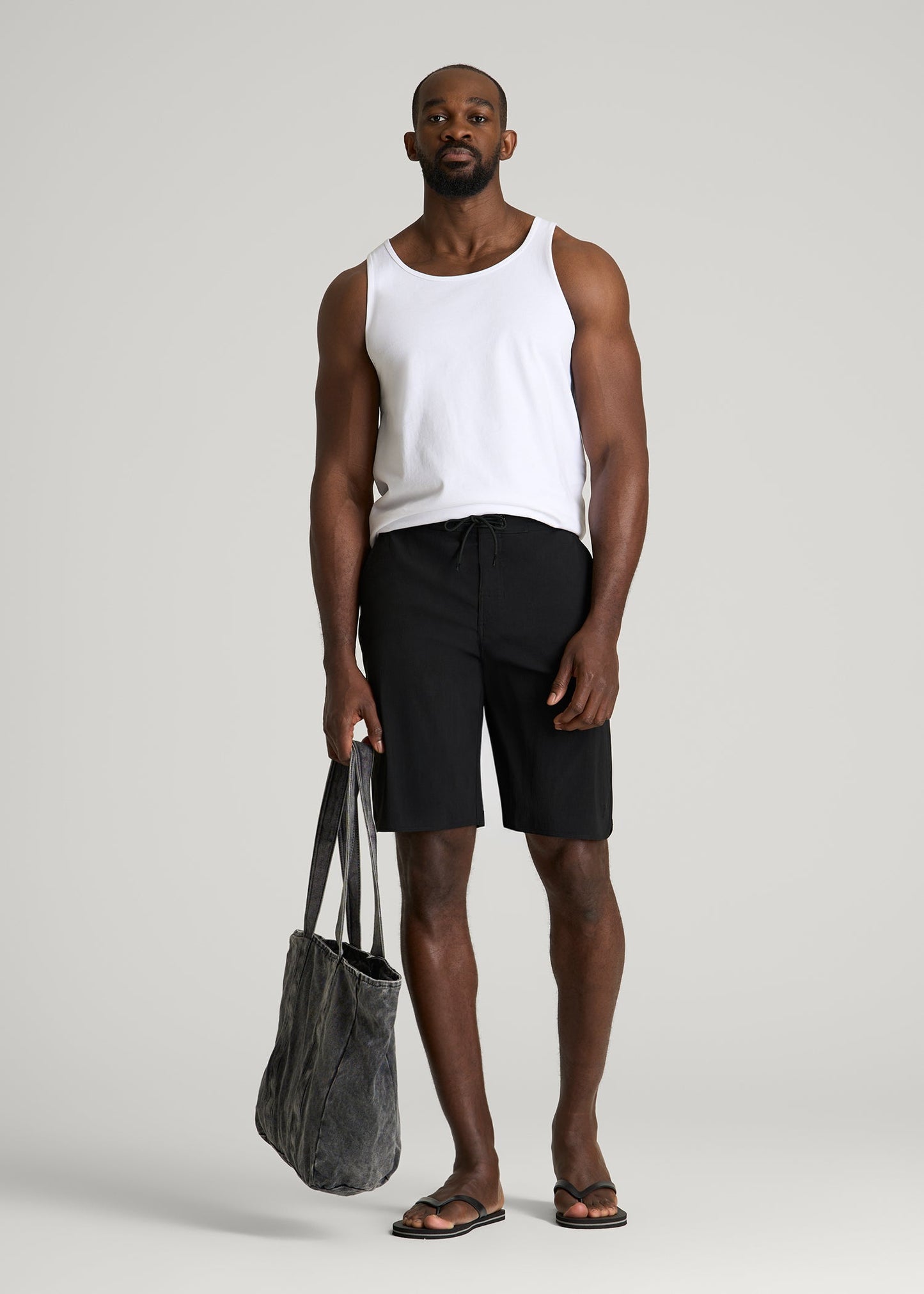 Stretch Board Shorts for Tall Men in Deep Black