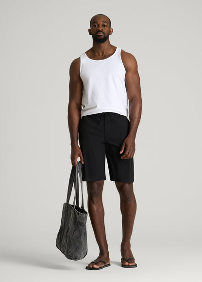 Stretch Board Shorts for Tall Men in Deep Black