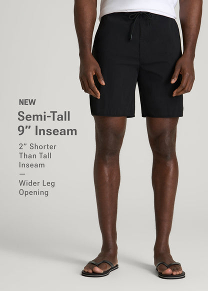 Stretch Board Shorts for Tall Men in Deep Black
