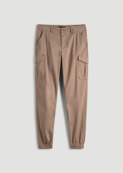 TAPERED-FIT Stretch Cotton Cargo Jogger Pants for Tall Men in Dark Sand