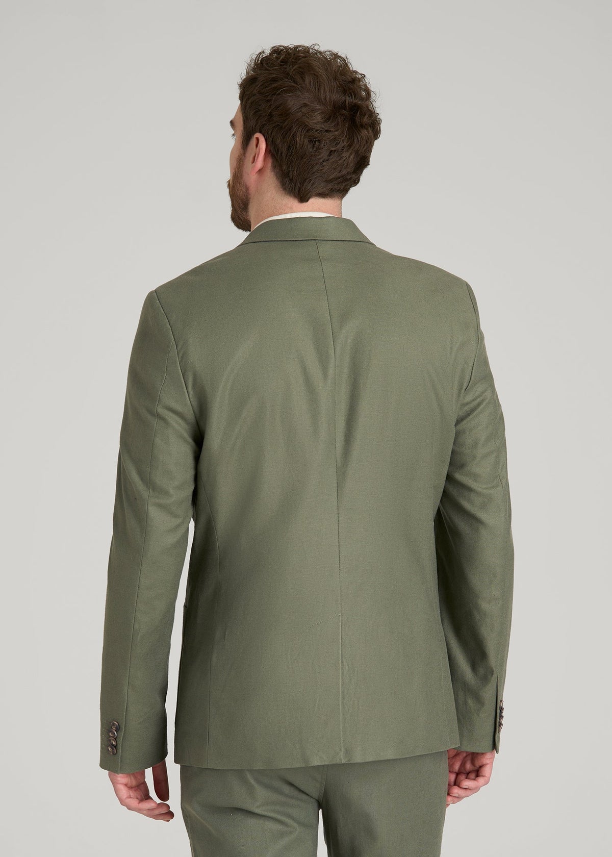Stretch Cotton Linen Blend Blazer for Tall Men in Olive