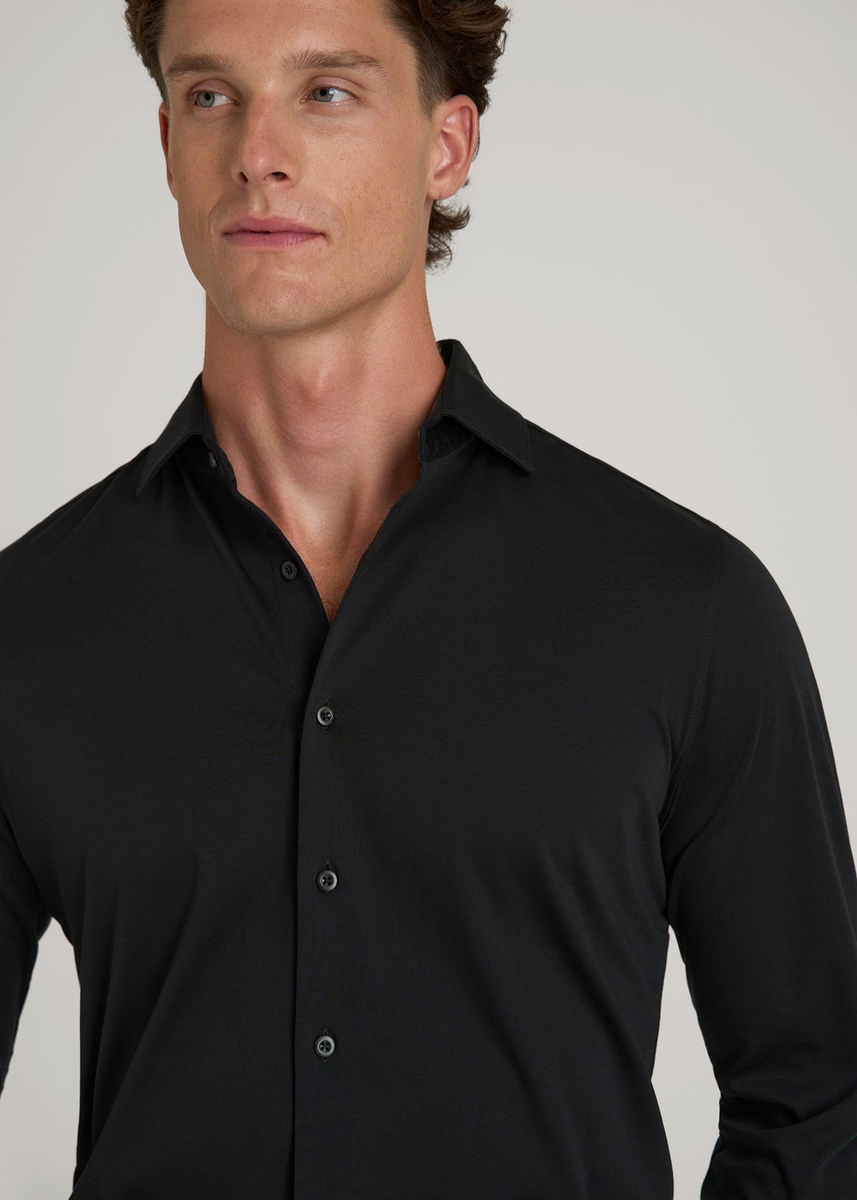 Stretch Jersey Dress Shirt for Tall Men in Black