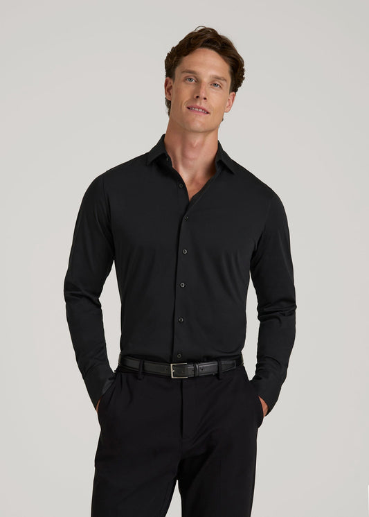 Stretch Jersey Dress Shirt for Tall Men in Black