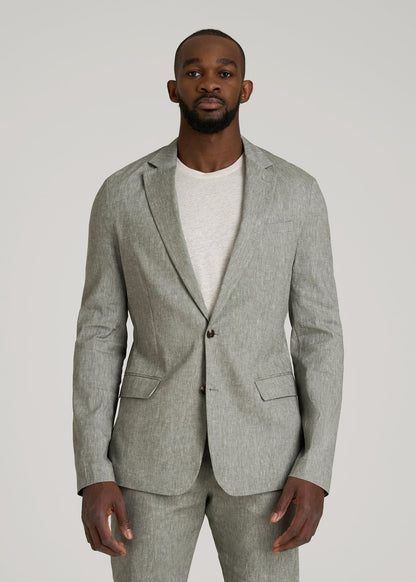 Stretch Linen Blazer for Tall Men in Climbing Ivy Linen