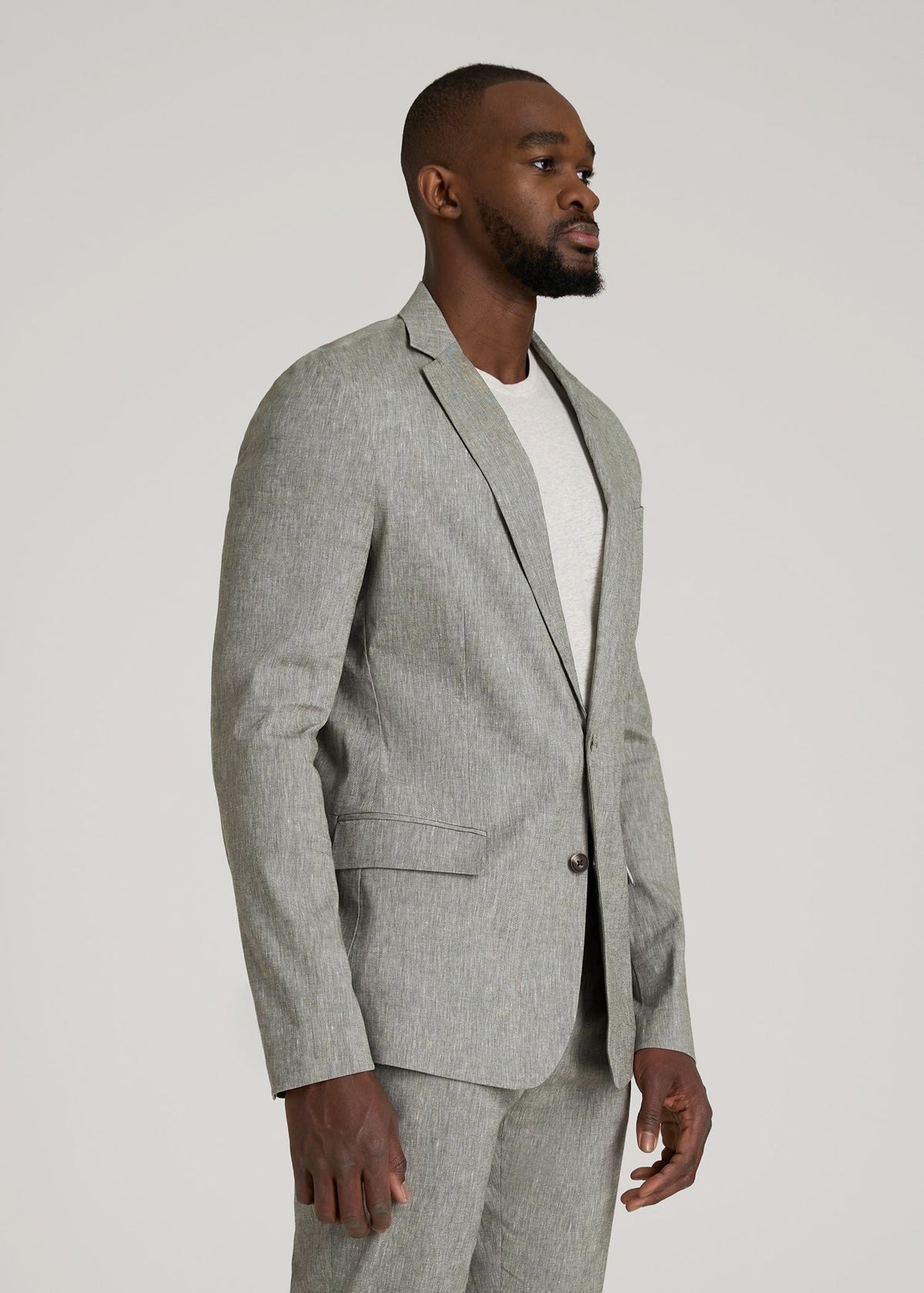 Stretch Linen Blazer for Tall Men in Climbing Ivy Linen