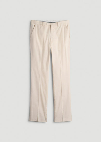 Stretch Linen Dress Pants for Tall Men in Light Beige Linen