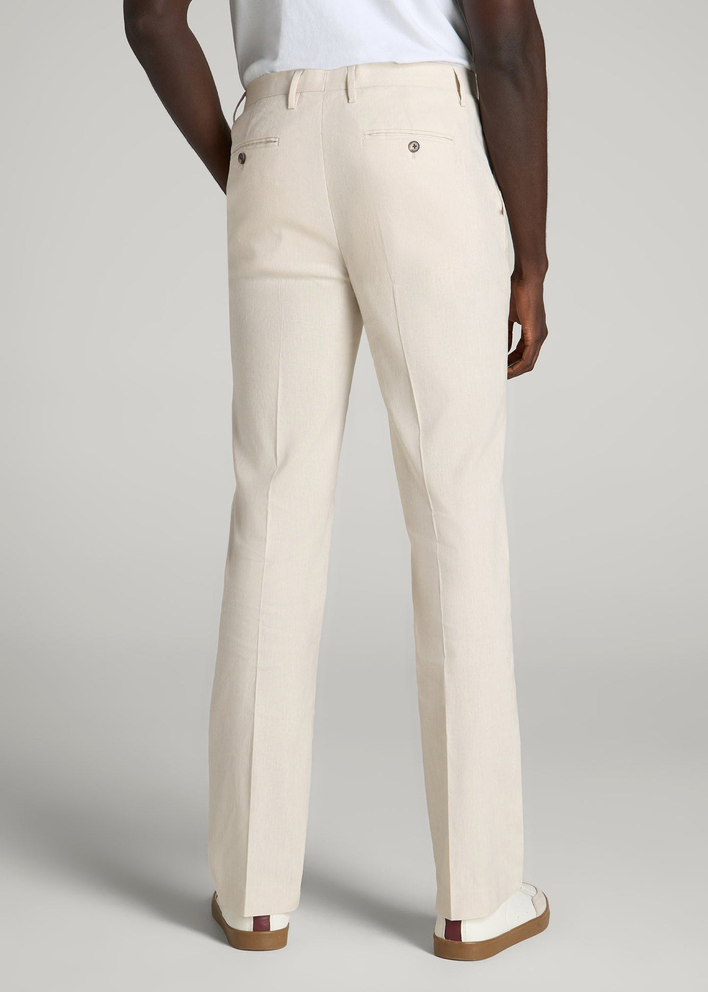 Stretch Linen Dress Pants for Tall Men in Light Beige Linen