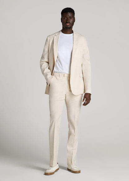 Stretch Linen Dress Pants for Tall Men in Light Beige Linen