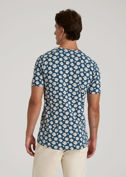 Stretch Pima Cotton Printed Tee for Tall Men in Bright Blue Floral