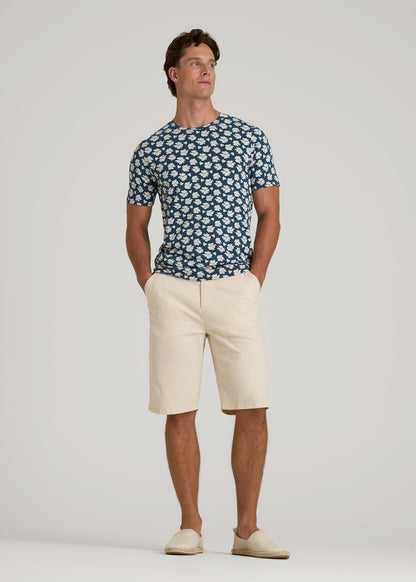 Stretch Pima Cotton Printed Tee for Tall Men in Bright Blue Floral