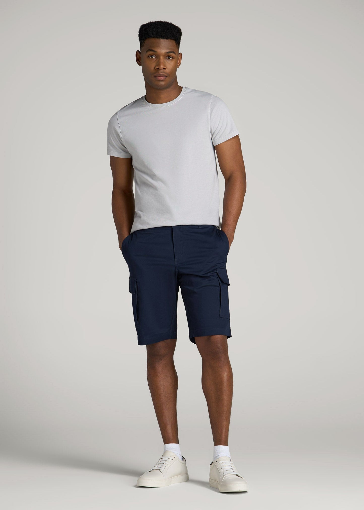 Stretch Twill Cargo Shorts for Tall Men in Evening Blue