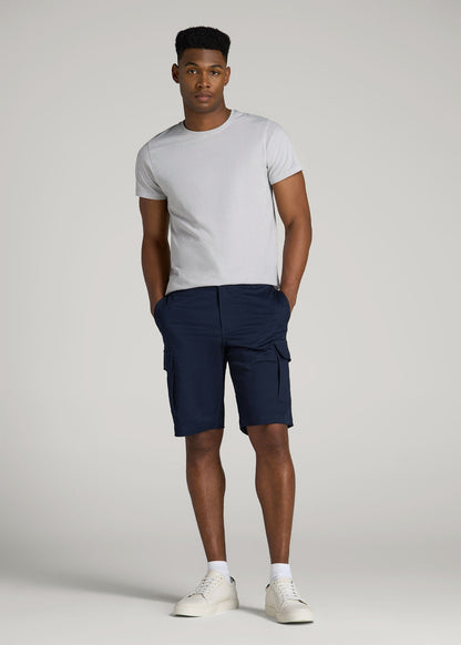 Stretch Twill Cargo Shorts for Tall Men in Evening Blue