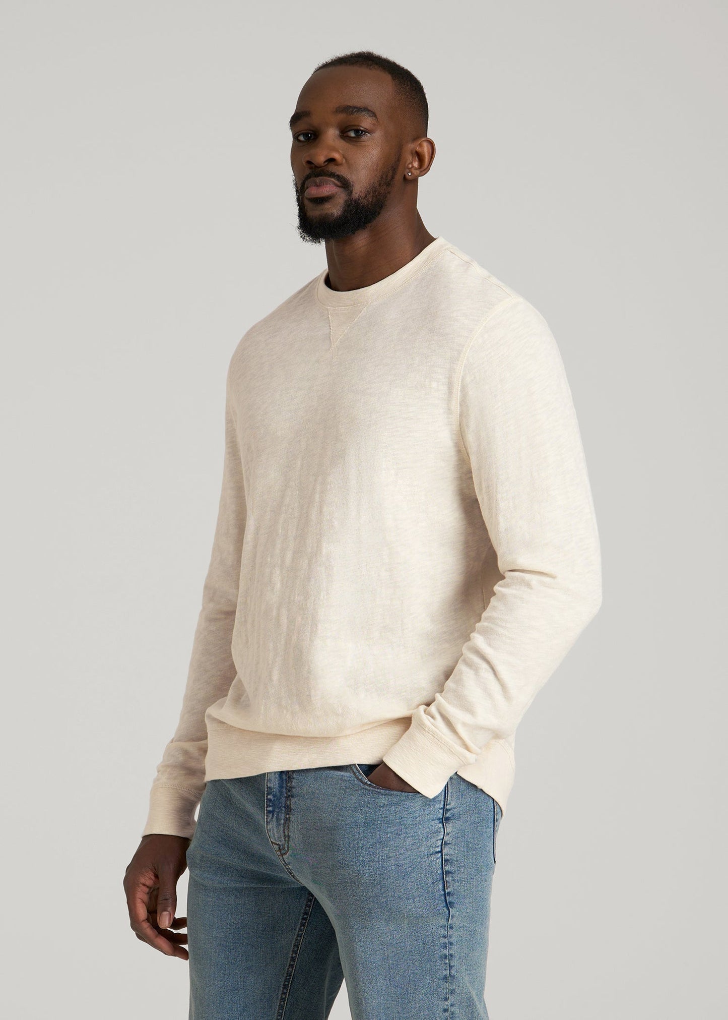 Sunwashed Slub Crewneck for Tall Men in Ivory White
