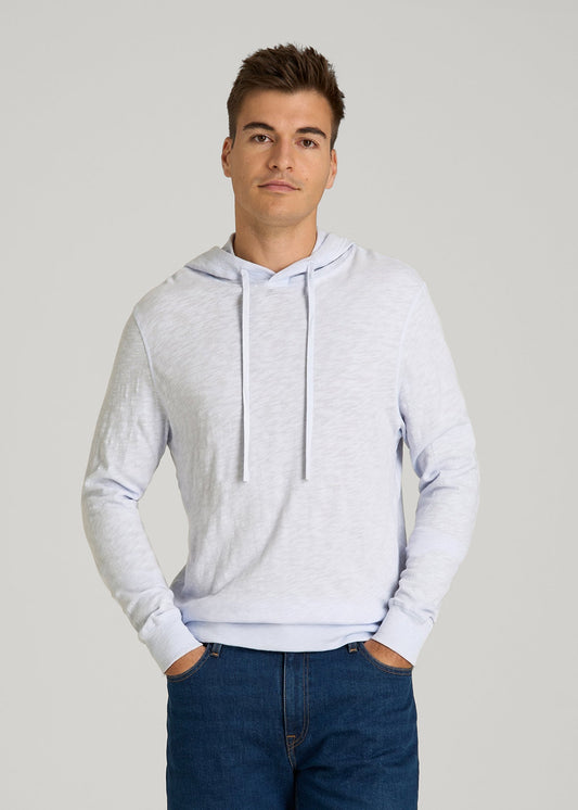 Sunwashed Slub Pullover Hoodie for Tall Men in Airy Blue