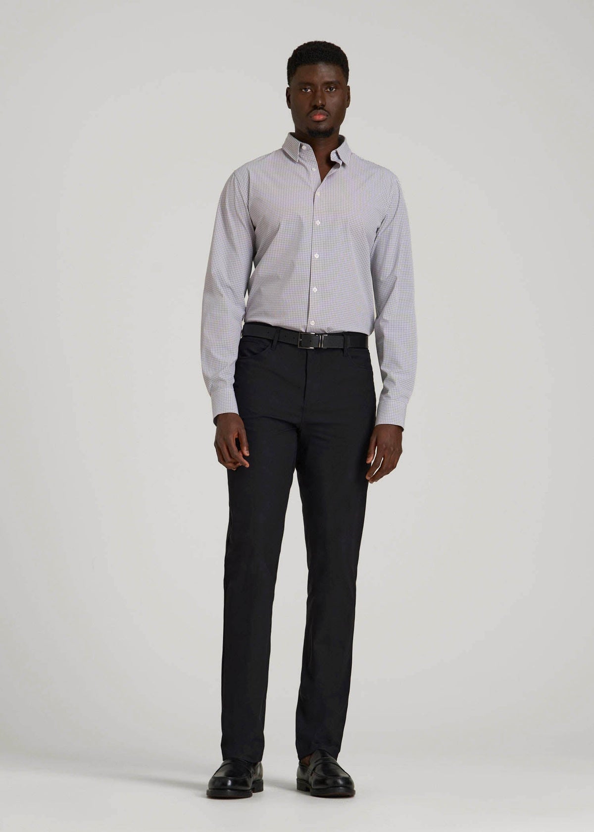 Traveler Stretch Dress Shirt in Grey Mini Plaid