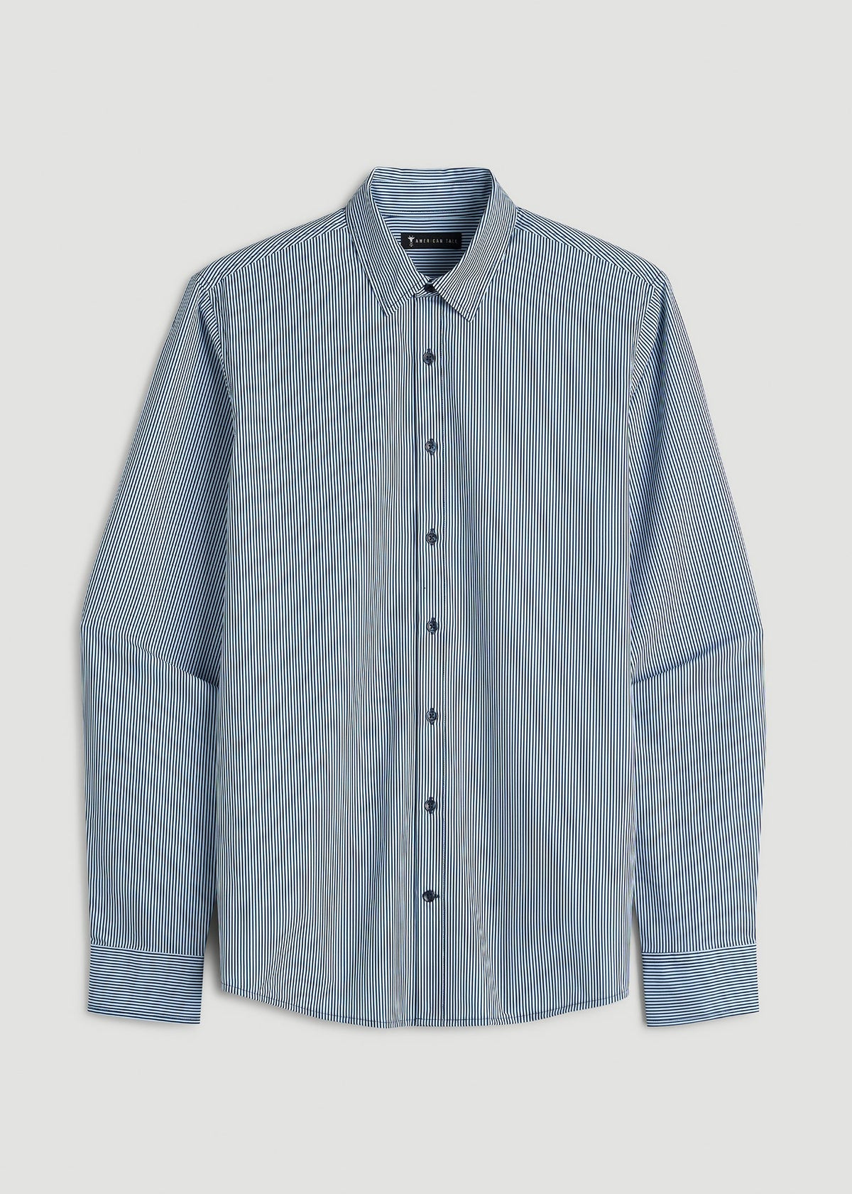 Traveler Stretch Dress Shirt for Tall Men in Royal Navy Stripe