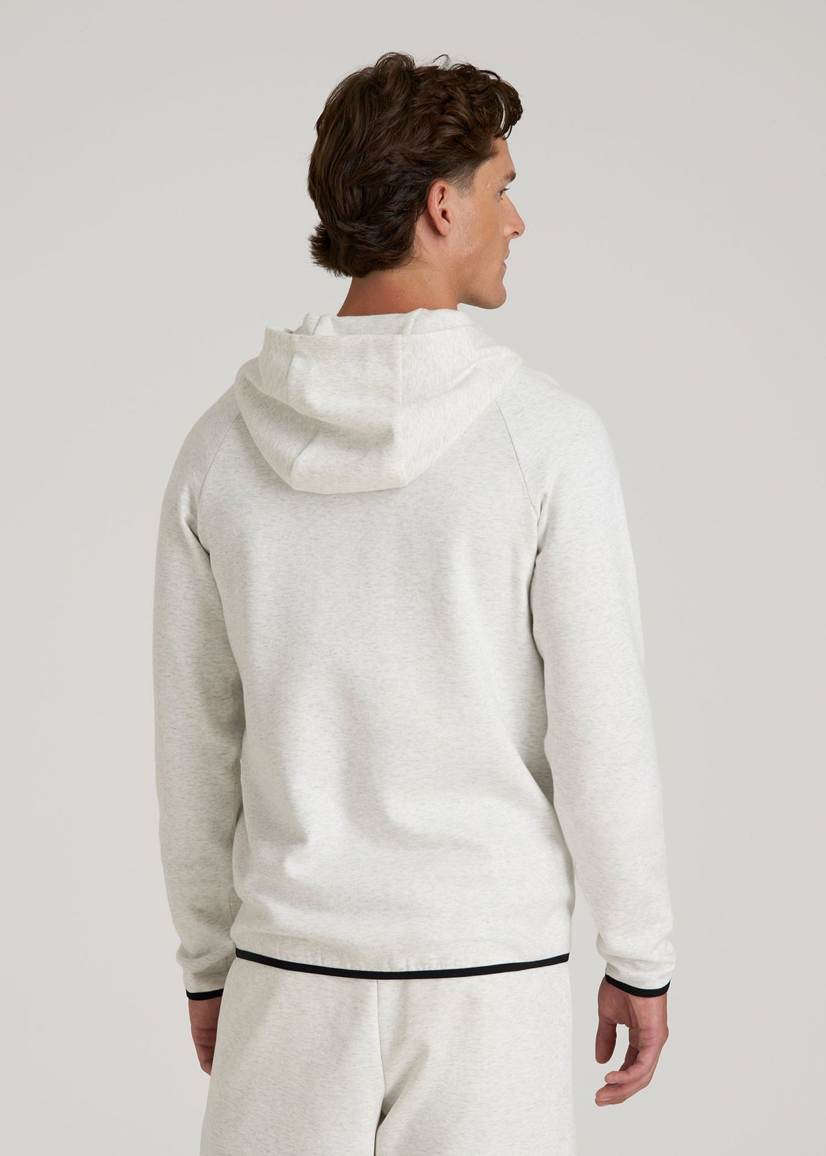Tech Motion Fleece Hooded Popover for Tall Men in Heather Frost