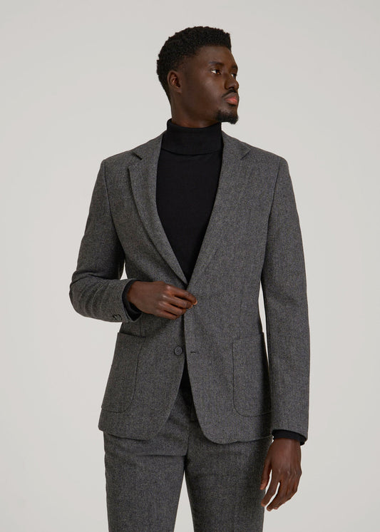Wool Blend Blazer for Tall Men in Anthracite Tweed