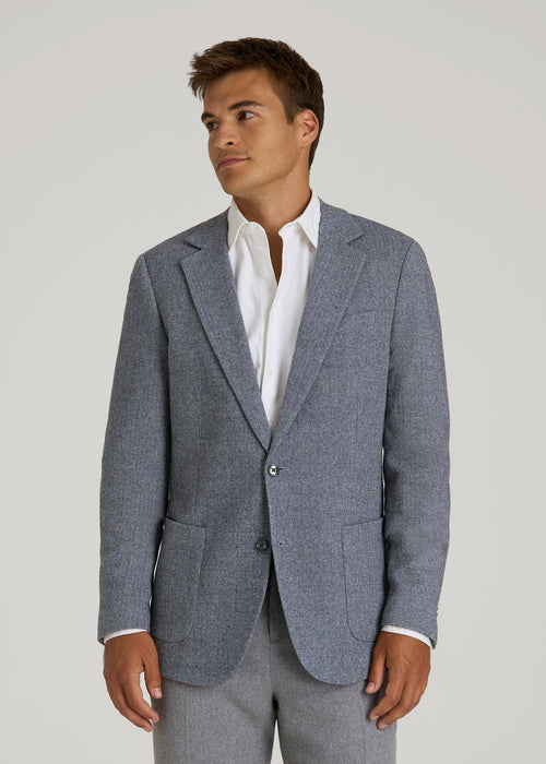 Wool Blend Blazer for Tall Men in Navy Herringbone
