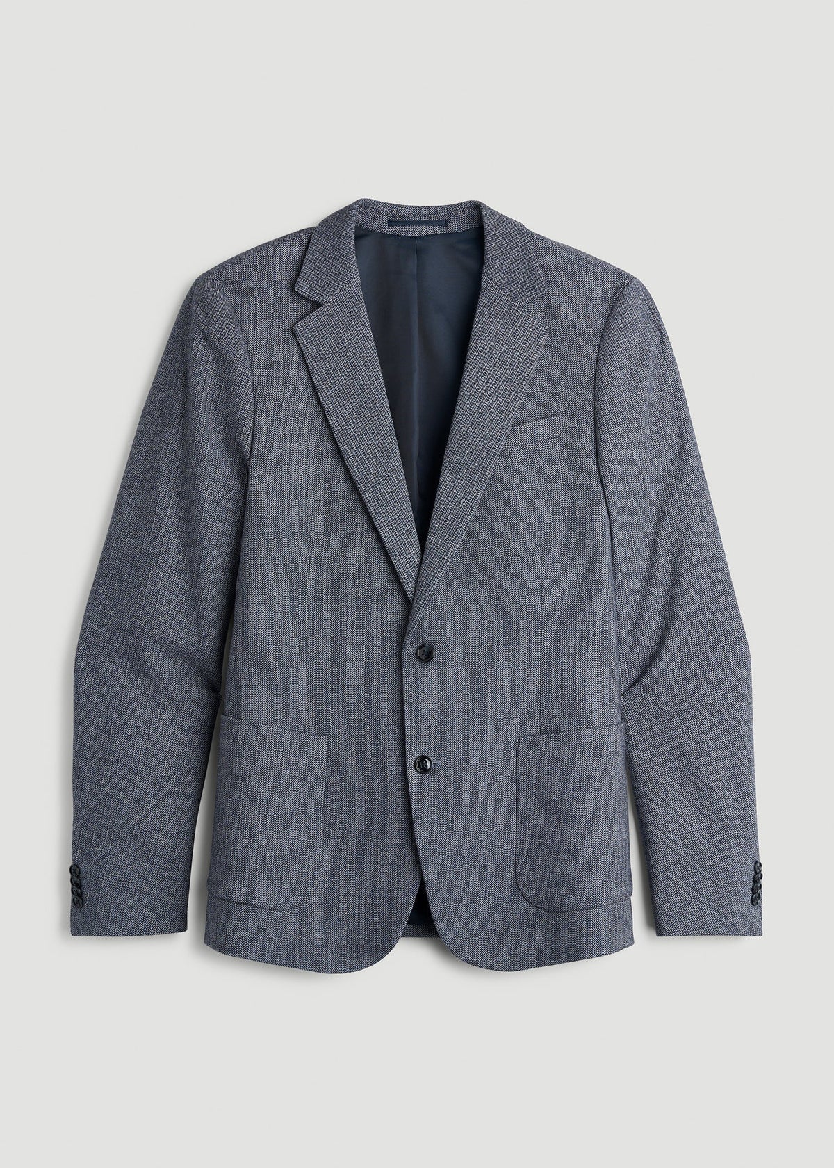 Wool Blend Blazer for Tall Men in Navy Herringbone