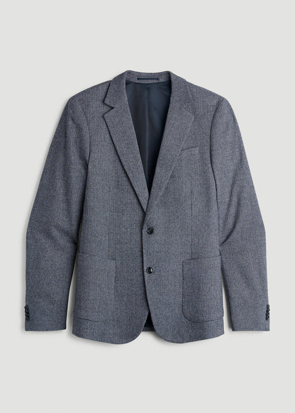 Wool Blend Blazer for Tall Men in Navy Herringbone