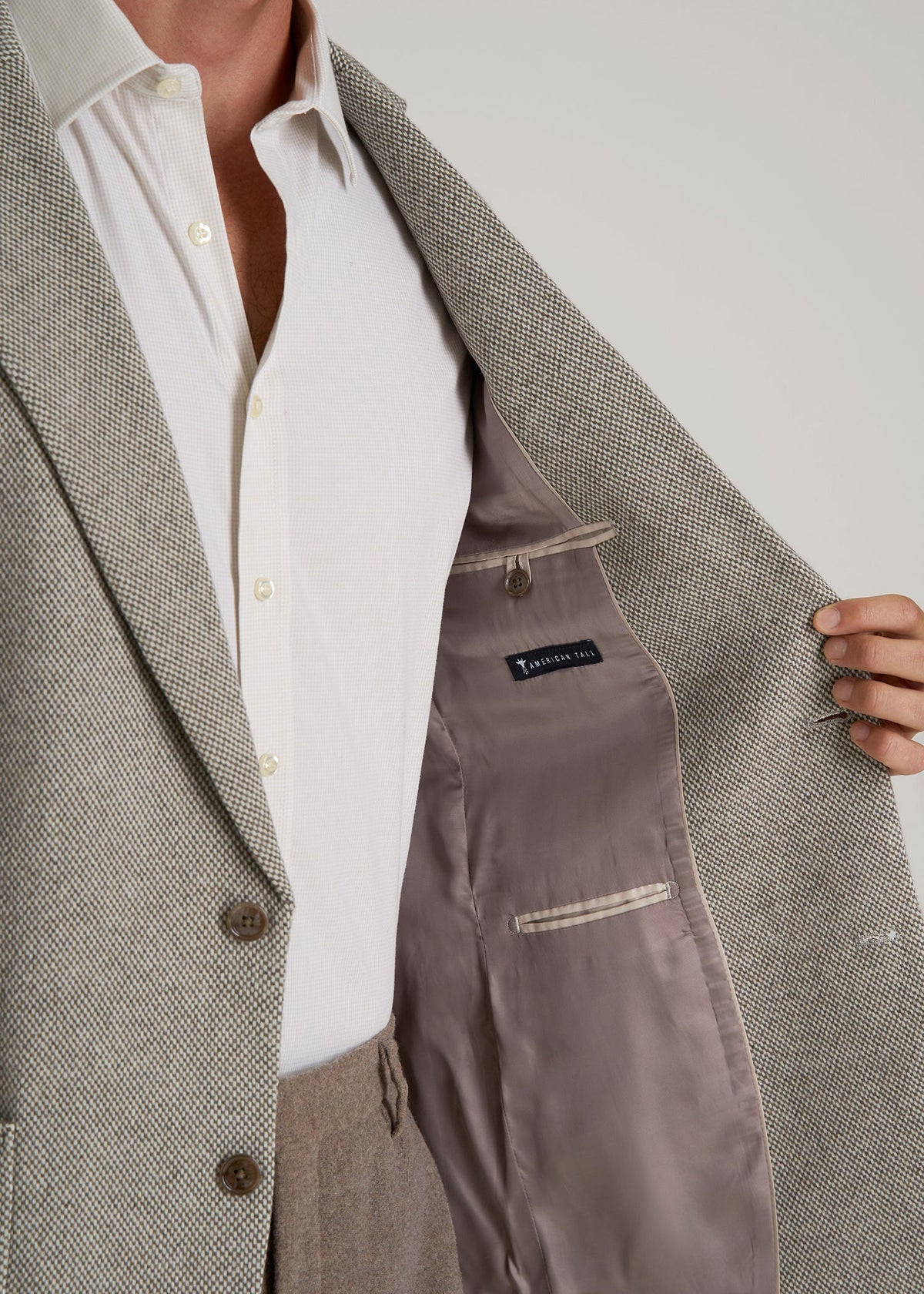 Wool Blend Blazer for Tall Men in Taupe Basketweave