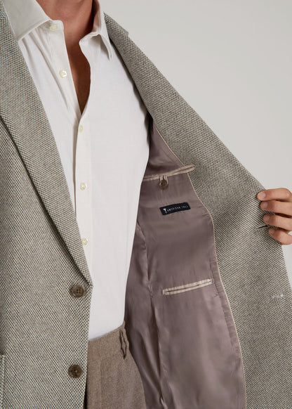 Wool Blend Blazer for Tall Men in Taupe Basketweave
