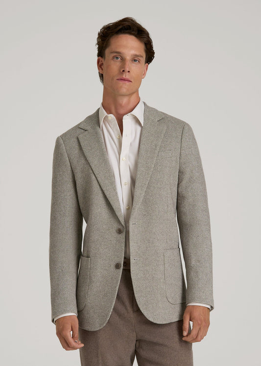 Wool Blend Blazer for Tall Men in Taupe Basketweave