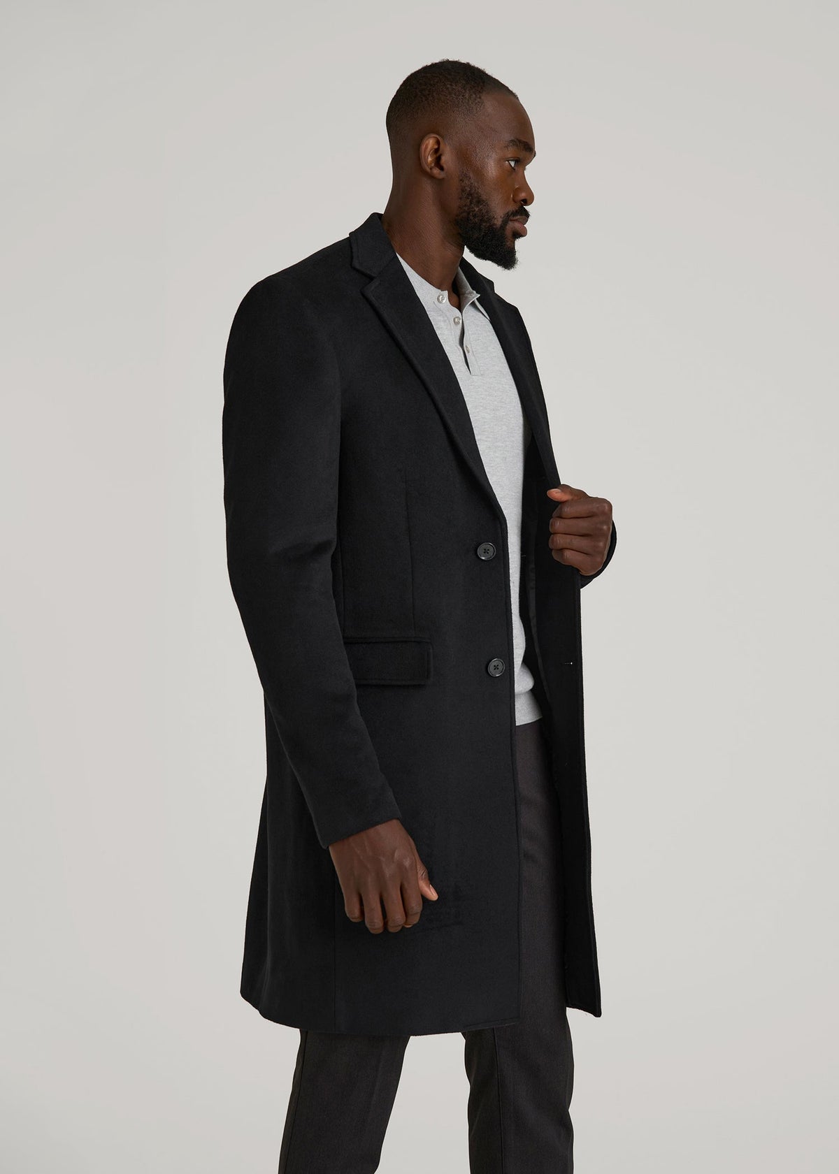 Wool Coat for Tall Men in Black