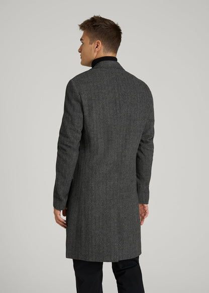 Wool Coat for Tall Men in Grey and Black Herringbone