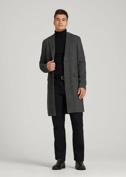 Wool Coat for Tall Men in Grey and Black Herringbone