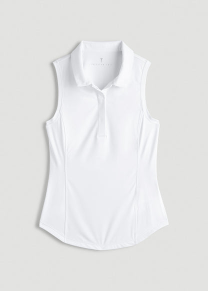 Active Sleeveless Polo Shirt for Tall Women in White