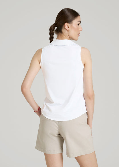 Active Sleeveless Polo Shirt for Tall Women in White