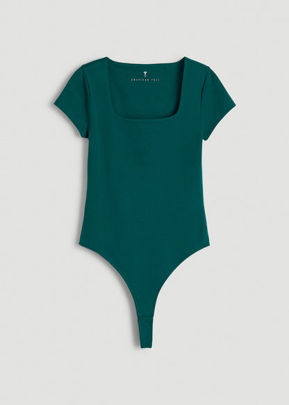 Cotton Blend Short Sleeve Square Neck Bodysuit for Tall Women in Deep Teal