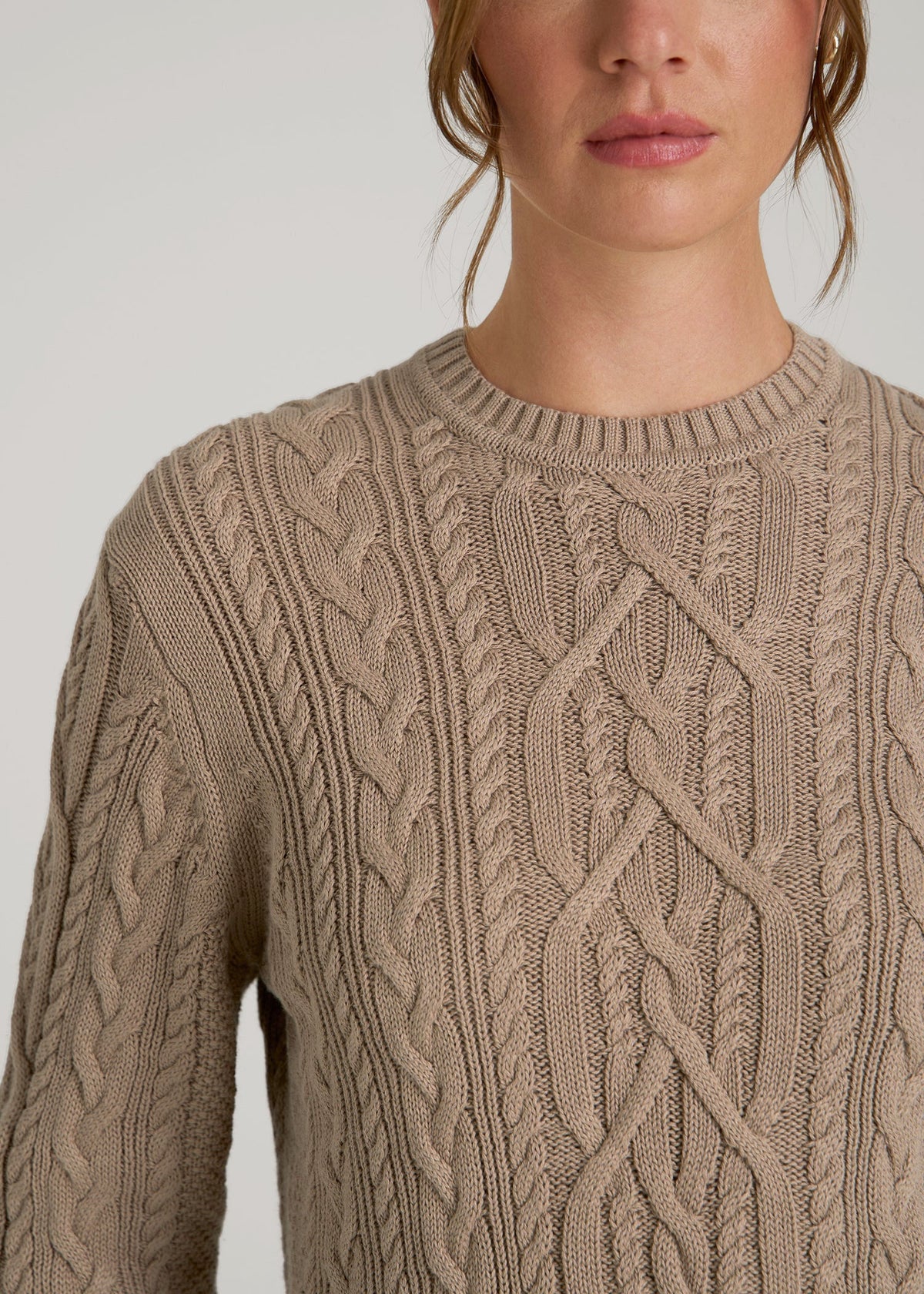 Cotton Crewneck Sweater for Tall Women in Stucco