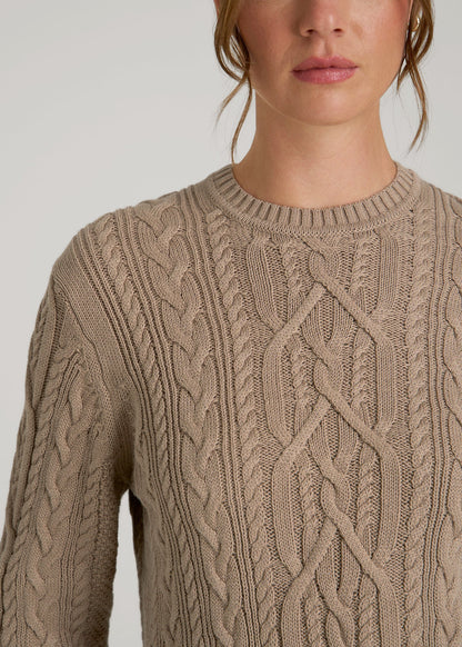 Cotton Crewneck Sweater for Tall Women in Stucco