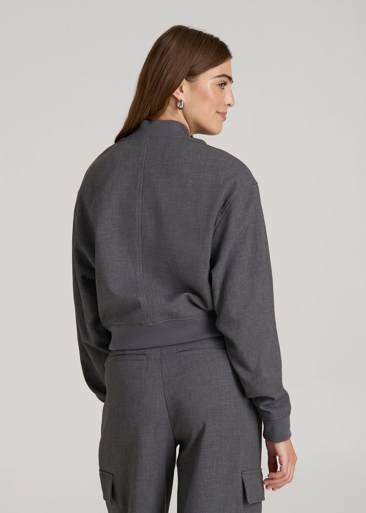 Cropped Bomber Jacket for Tall Women in Graphic Charcoal