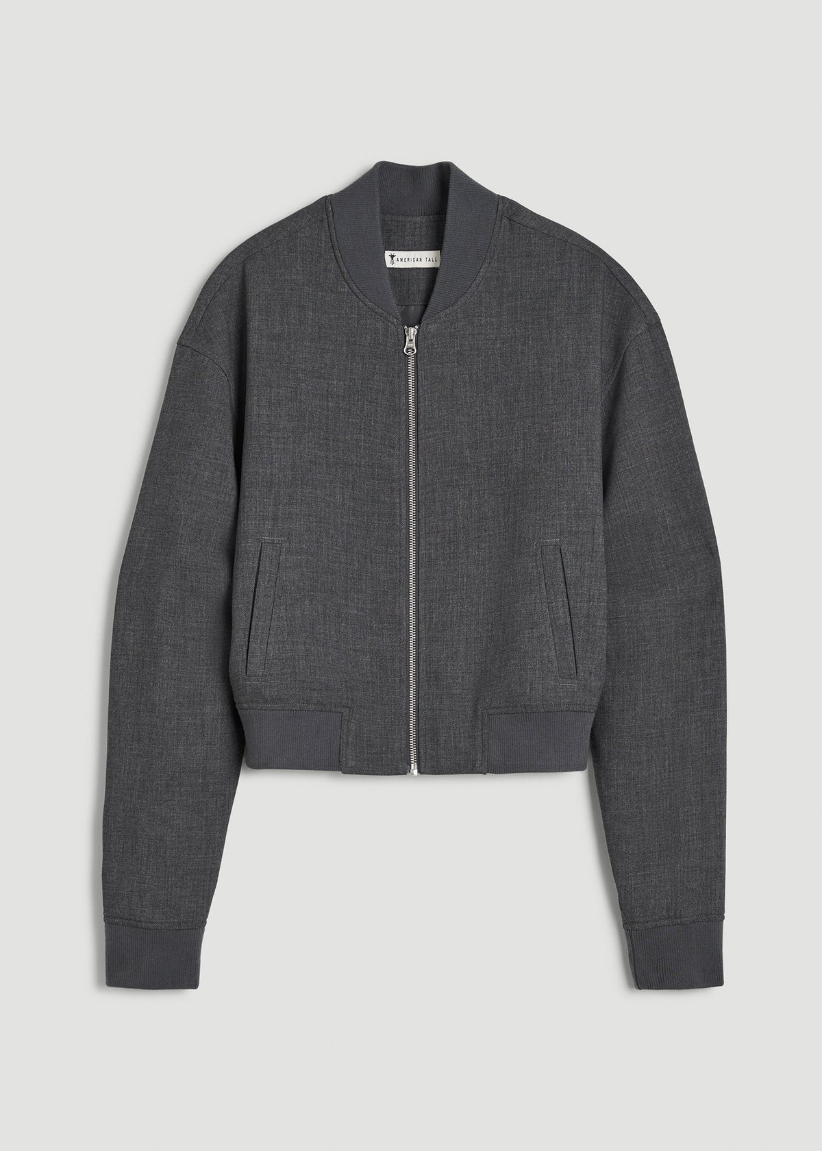 Cropped Bomber Jacket for Tall Women in Graphic Charcoal