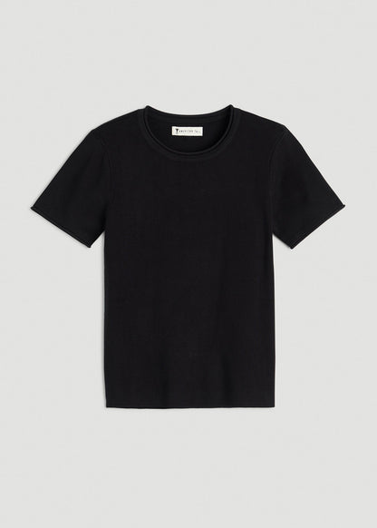 Cropped Knit Tee for Tall Women in Black