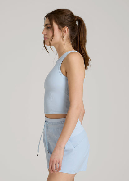 Cropped Ribbed Tank Top for Tall Women in Ice Blue
