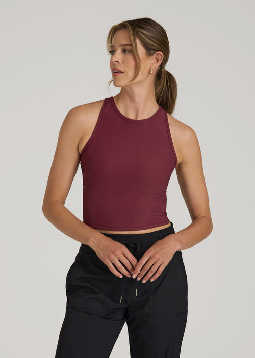 Cropped Ribbed Tank Top for Tall Women in Tawny Port
